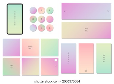 Beautiful feminine set of square, vertical, horizontal and circle social media background templates for posts and banners with minimal pastel gradient trendy style