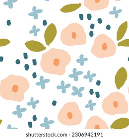 Beautiful feminine texture with Bold Flowers. Vector seamless Floral pattern. Botanical background with hand drawn flowers. Floral field print