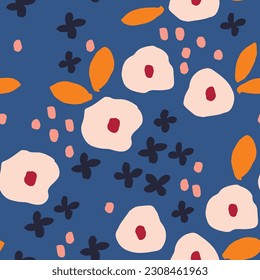 Beautiful feminine texture with Bold Flowers. Vector seamless Floral pattern. Botanical background with hand drawn flowers. Floral field print