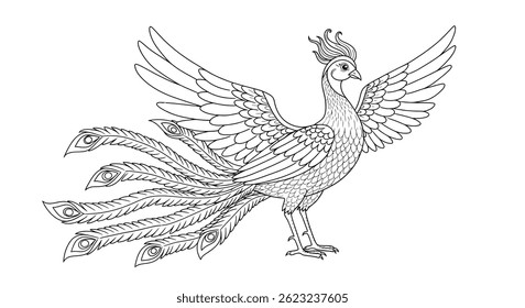 Belo Fenghuang Chinês Phoenix Arte Mostrando Asas Elegantes Curvo Cauda Suave Demeanor Folclore Auspicioso