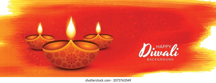 	Beautiful festival happy diwali oil lamp banner design