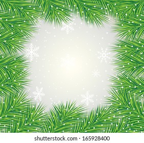 beautiful festive background with the branches of fluffy fir-tree,  vector illustration