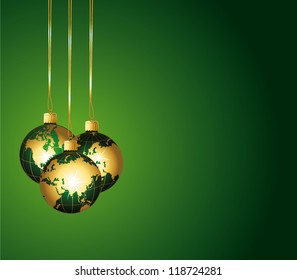 Beautiful festive background with colorful green globes ornaments. Vector wallpaper.