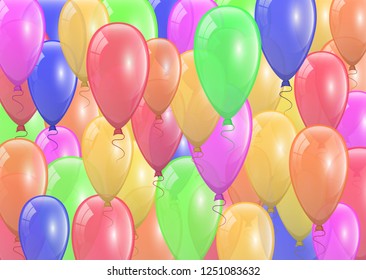 Beautiful festive background design with lots of colored balloons. Holiday decor element for your greeting card design. Vector illustration