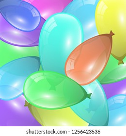 Beautiful festive background design with lots of colored balloons. Holiday decor element for your greeting card design. Vector illustration