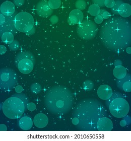 Beautiful festive background with glare and stars in emerald tones. Vector design for greeting cards, invitations, covers, banners, posters, etc.
