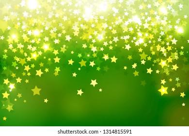 Beautiful festive background with stars on Defender of the Fatherland Day. February 23. Vector illustration. Glittering stars on green background. Image for your design: postcards, banners, posters.