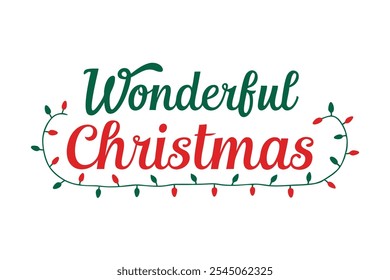 A beautiful and festive Christmas lettering typography design perfect for T-shirts. This vector art features line art and silhouette elements, making it ideal for logos, icons, and clipart.