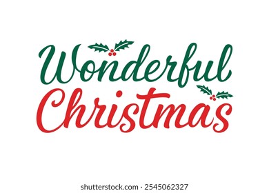 A beautiful and festive Christmas lettering typography design perfect for T-shirts. This vector art features line art and silhouette elements, making it ideal for logos, icons, and clipart.