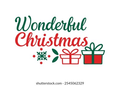 A beautiful and festive Christmas lettering typography design perfect for T-shirts. This vector art features line art and silhouette elements, making it ideal for logos, icons, and clipart.