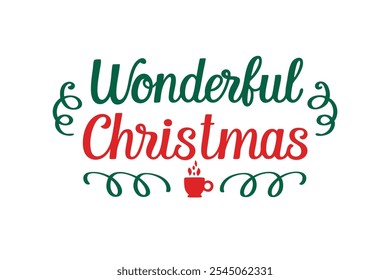 A beautiful and festive Christmas lettering typography design perfect for T-shirts. This vector art features line art and silhouette elements, making it ideal for logos, icons, and clipart.