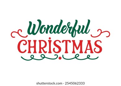 A beautiful and festive Christmas lettering typography design perfect for T-shirts. This vector art features line art and silhouette elements, making it ideal for logos, icons, and clipart.