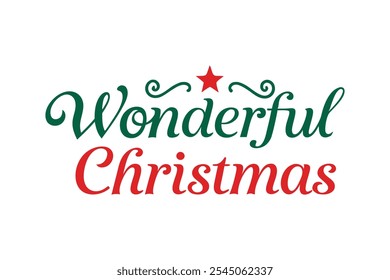 A beautiful and festive Christmas lettering typography design perfect for T-shirts. This vector art features line art and silhouette elements, making it ideal for logos, icons, and clipart.