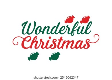 A beautiful and festive Christmas lettering typography design perfect for T-shirts. This vector art features line art and silhouette elements, making it ideal for logos, icons, and clipart.