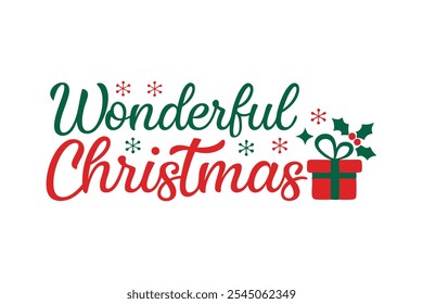 A beautiful and festive Christmas lettering typography design perfect for T-shirts. This vector art features line art and silhouette elements, making it ideal for logos, icons, and clipart.