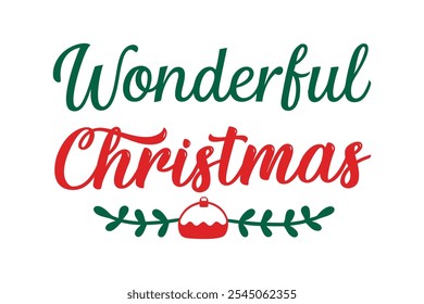 A beautiful and festive Christmas lettering typography design perfect for T-shirts. This vector art features line art and silhouette elements, making it ideal for logos, icons, and clipart.