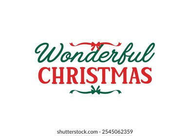 A beautiful and festive Christmas lettering typography design perfect for T-shirts. This vector art features line art and silhouette elements, making it ideal for logos, icons, and clipart.