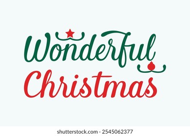 A beautiful and festive Christmas lettering typography design perfect for T-shirts. This vector art features line art and silhouette elements, making it ideal for logos, icons, and clipart.