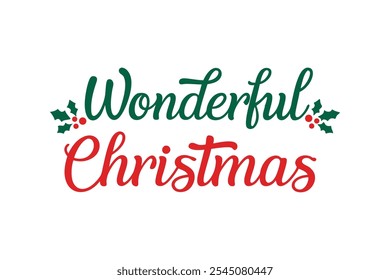 A beautiful and festive Christmas lettering typography design perfect for T-shirts. This vector art features line art and silhouette elements, making it ideal for logos, icons, and clipart.