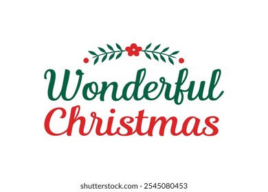 A beautiful and festive Christmas lettering typography design perfect for T-shirts. This vector art features line art and silhouette elements, making it ideal for logos, icons, and clipart.