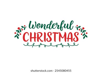 A beautiful and festive Christmas lettering typography design perfect for T-shirts. This vector art features line art and silhouette elements, making it ideal for logos, icons, and clipart.