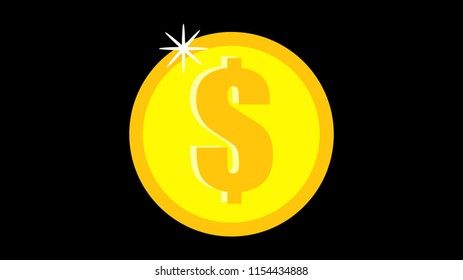 Beautiful festive colorful colorful magical shiny luminous expensive luxury dollar coin round gold money on a black background. Vector illustration.