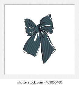Beautiful festive decoration: blue stripped bow. Vector element for holiday decorating greeting cards for wedding, birthday, Valentine's day, new year, Christmas. Isolated on white background.