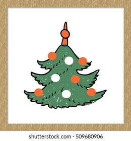 Beautiful festive decoration: christmas tree. Vector element for holiday decorating greeting cards for Christmas and New Year. Isolated on white background.