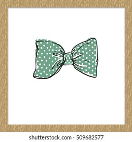 Beautiful festive decoration: green bow-tie. Vector element for holiday decorating greeting cards for Christmas, New Year, birthday or wedding. Isolated on white background.