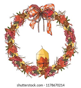 A beautiful, festive decoration for your design. Warm colors give an autumn mood. All elements are drawn by hand.