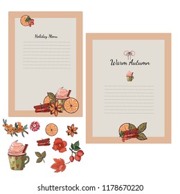 A beautiful, festive decoration for your design. Warm colors give an autumn mood. All elements are drawn by hand.