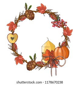A beautiful, festive decoration for your design. Warm colors give an autumn mood. All elements are drawn by hand.