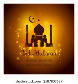 "Beautiful and festive Eid Mubarak poster design with elegant typography, Islamic patterns, and crescent moon elements. Perfect for celebrations, greetings, and invitations. Download now !