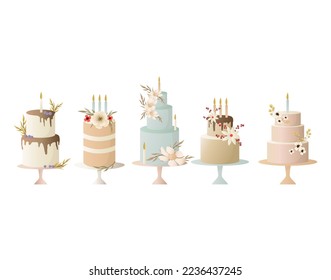 Beautiful festive flower-decorated cake. birthday or wedding cake