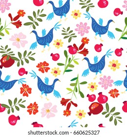 Beautiful, festive pattern with pomegranates and flowers