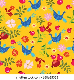 Beautiful, festive pattern with pomegranates and flowers