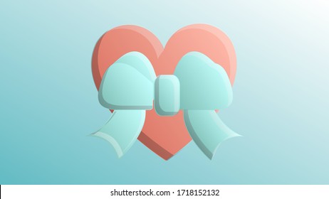 Beautiful festive red with blue love joyful gift box for a greeting card for Valentine's Day, Valentine's Day on a blue background.