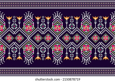 Beautiful figure tribal Indian geometric ethnic oriental pattern traditional on blue background.Aztec style embroidery abstract vector illustration.design for texture,fabric,clothing,wrapping,print.