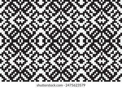 Beautiful Figure Tribal Thai Geometric Ethnic Oriental Pattern Traditional on Black background.aztec Style,embroidery,abstract,vector illustration.design for Texture,fabric,clothing,wrapping,carpet.