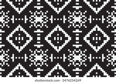 Beautiful figure tribal Thai geometric ethnic oriental pattern traditional on black background.Aztec style,embroidery,abstract,vector illustration.design for texture,fabric,clothing,wrapping,carpet.