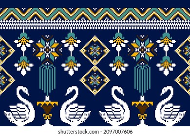 Beautiful figure tribal Ukrainian geometric ethnic oriental pattern traditional on blue background.Aztec style embroidery abstract vector illustration.design for texture,fabric,clothing,wrapping,print