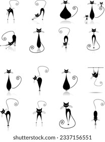 Beautiful figures of cats icons set