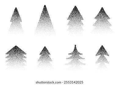 Beautiful fir tree made of dots. Stipple halftone vector illustration of Christmas trees. New year design elements collection