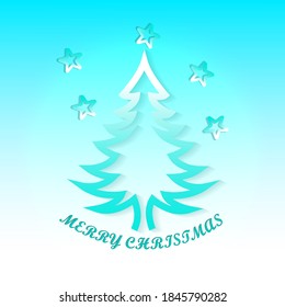 beautiful fir tree and stars and merry christmas wishes for wallpaper