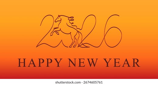 Schöne Feuer Gradient für Neujahr Banner im Jahr des roten Pferdes in minimalistischem Stil. 2026 Jahr. Horizontale kreative Vektorgrafik.
