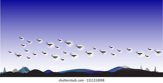 Beautiful firefly spread wings and light at the end of the body. design Insect beetle firefly. Vector set of simple cartoon drawings with different angles and elements.