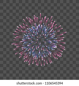 Beautiful firework. Couple romantic salute isolated transparent background. Light decoration firework for Christmas, New Year, Valentine Day celebration. Symbol of holiday Vector illustration