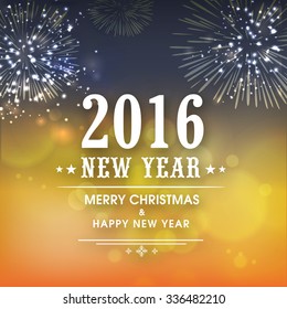 Beautiful fireworks decorated greeting card design for Merry Christmas and Happy New Year 2016. 