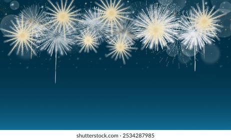A beautiful fireworks display on a gradient night sky background. This festive design is ideal for holiday celebrations, New Year, and festival events.