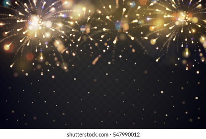 Beautiful fireworks elements, gorgeous fireworks isolated on transparent background for editable